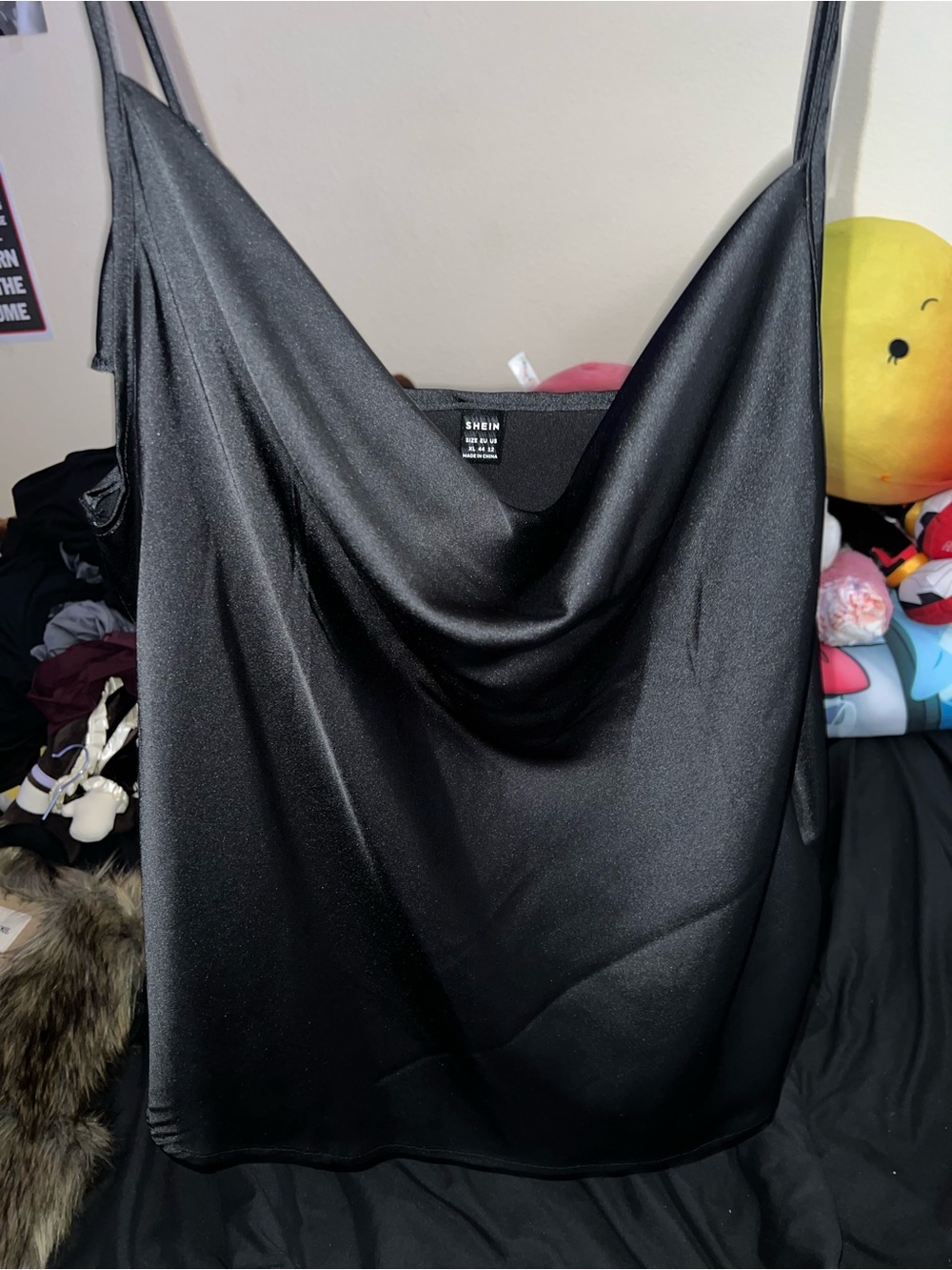 SHEIN Black Satin Cowl Neck Tank Top